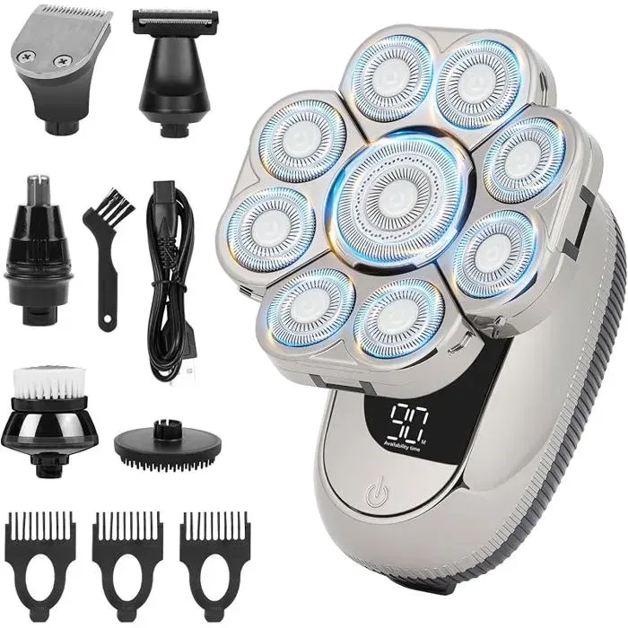 Rasoir chauve homme 9D électrique professionnel sec/humide 6 en 1 détachable RASOIR ELECTRIQUE