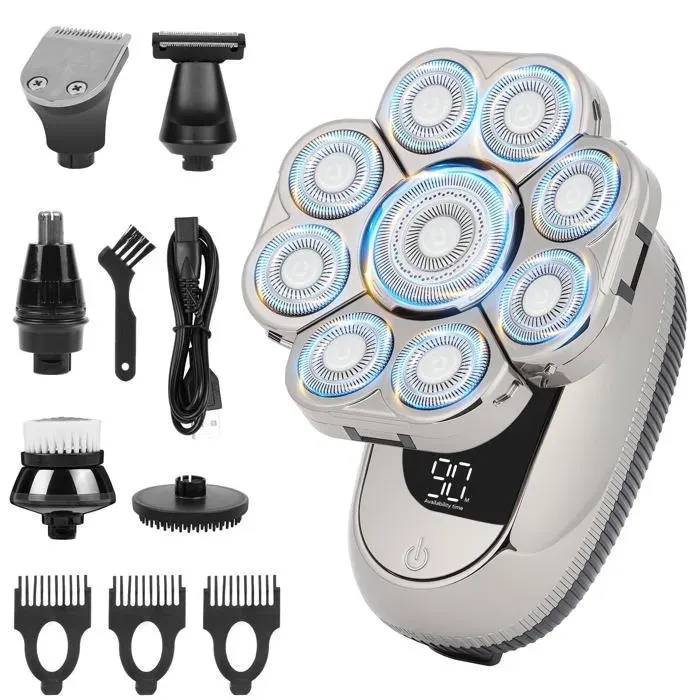 Rasoir chauve homme 9D pro sec/humide IPX6 6en1 détachable USB tondeuse barbe écran LCD Rasoir Cuneary