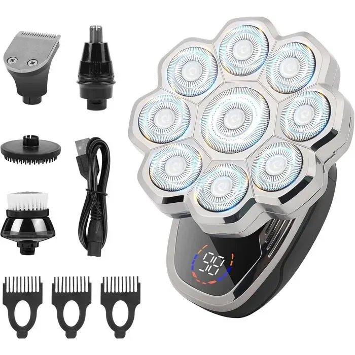 Rasoir Chauve Homme 9D Rasoir Tete Electriques Hommes Professionnel Sec Et Humide 5 En 1 Détachable Rasoirs À Tête Étanche Ipx6