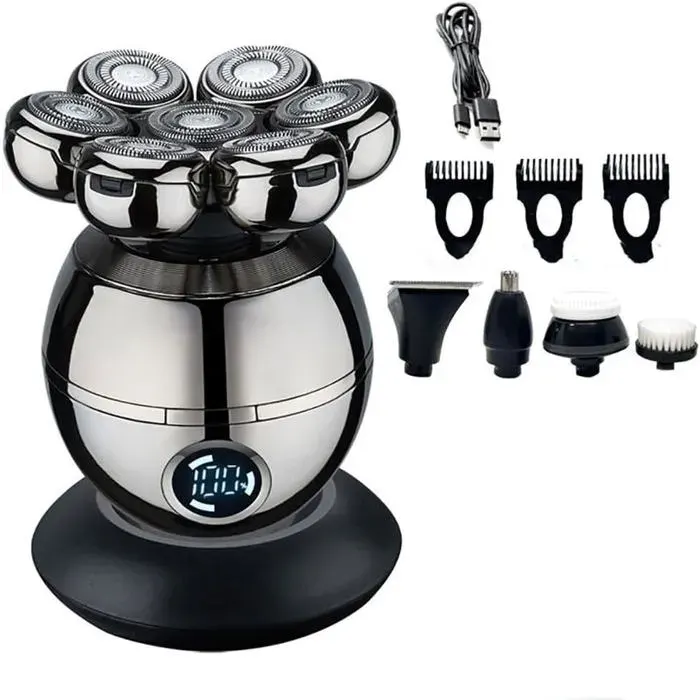 rasoir crâne homme 5 en 1 tondeuse électrique 7D tête flottante barbe clipper IPX5 étanche rechargeable USB sans fil
