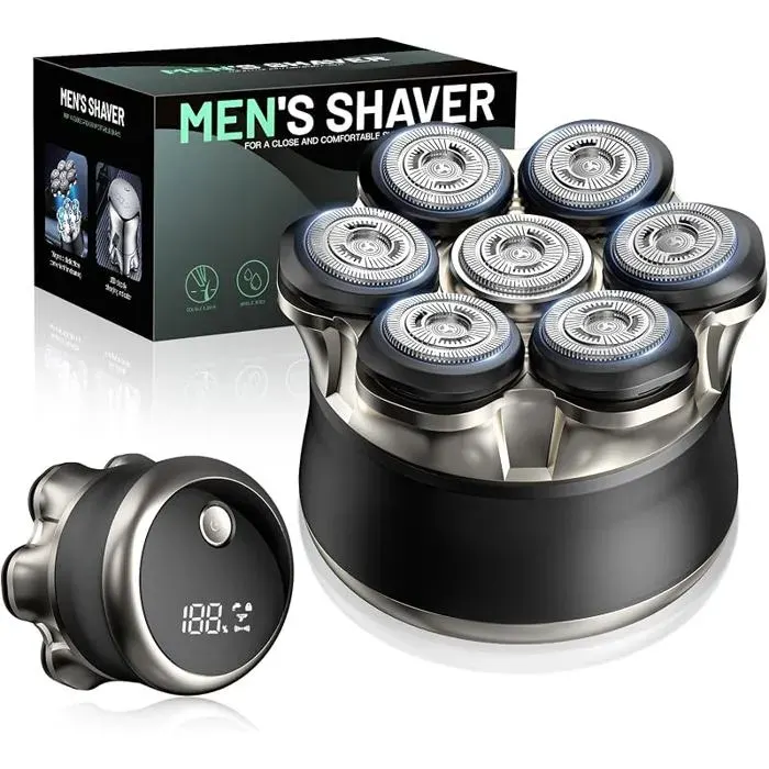 Rasoir Crâne Homme 7DRasoir Électrique Tête Chauve avec Tête MagnétiqueIPX6 ÉtancheRecharge Type CÉcran LED e RASOIR ELECTRIQUE