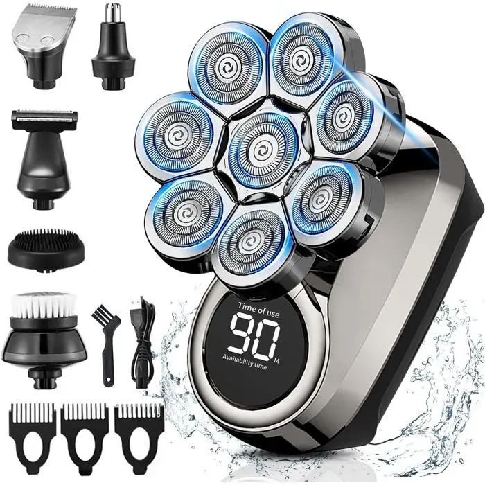 Rasoir de tête 8D 6 en 1 pour hommes rasoir électrique étanche utilisable sur peau sèche ou humide