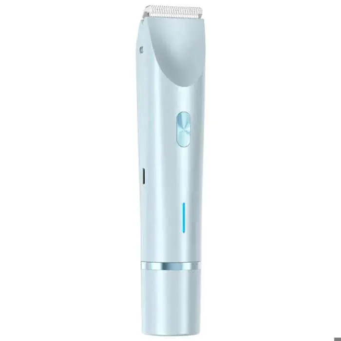 Rasoir électrique 2 en 1 bleu pour femmes – sèche ou humide double tête amovible pour le visage et les parties intimes
