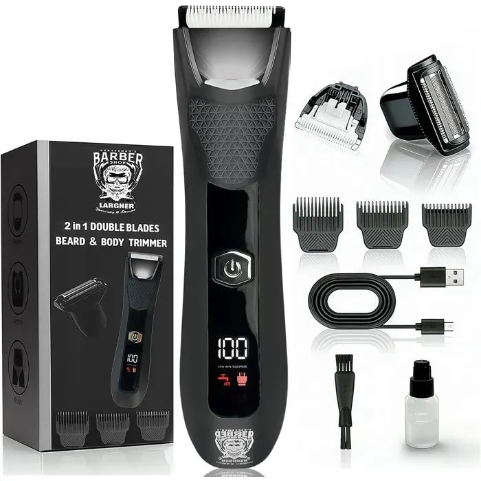 Rasoir électrique 2 en 1 pour homme tondeuse poils pubiens et corporels Lames en céramique et aluminium Étanche Écran LED