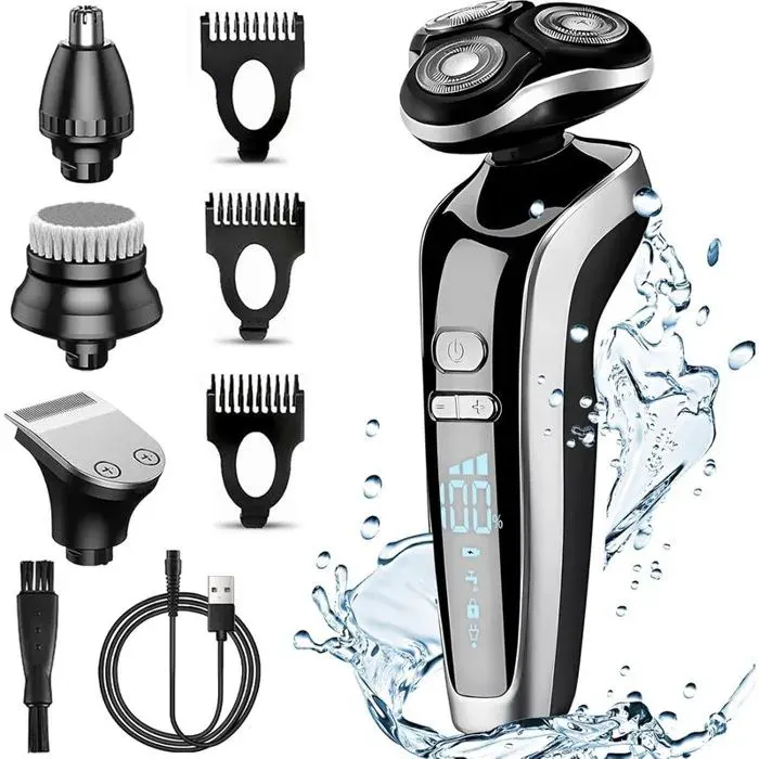 Rasoir électrique 4-en-1 pour homme tondeuse barbe/cheveux/nez rechargeable