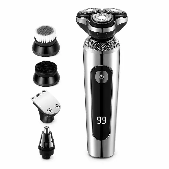 Rasoir électrique 4 en 1 XRJ 160 x 65 mm écran de batterie avec tête tondeuse nez et brosses visage argenté