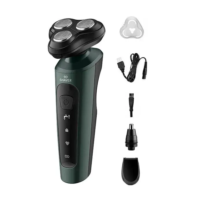 Rasoir électrique 4D In1 pour hommes rechargeable pour crânes chauves 5 têtes tondeuse à barbe et poils de nez vert 3 en 1
