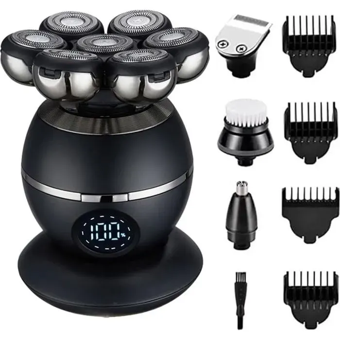 Rasoir électrique 5 en 1 7 têtes pour hommes chauves rasoir électrique multifonction pour hommes kit de tondeuse à cheveux rechar