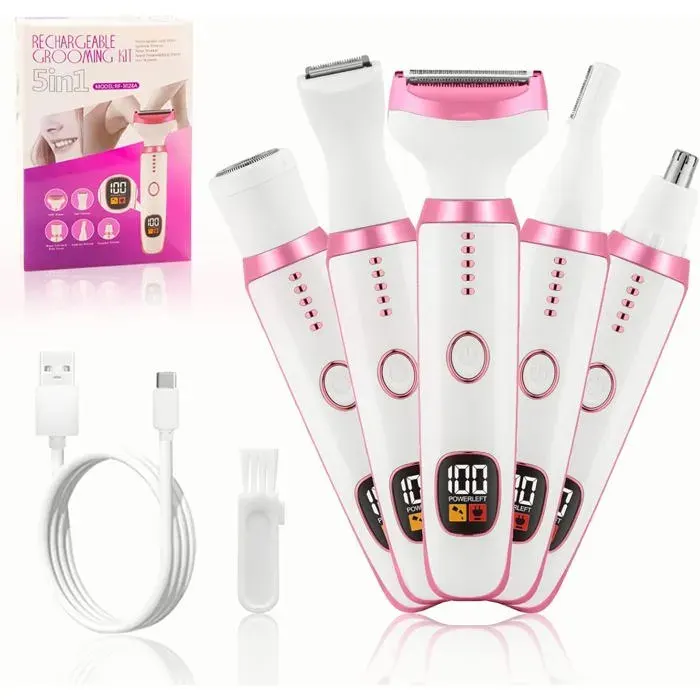 Rasoir Électrique 5 En 1 Pour Femme Sans Douleur Sec Et Humide Pour Maillot Aisselles Jambes Sourcils Et Nez Avec Écran Led