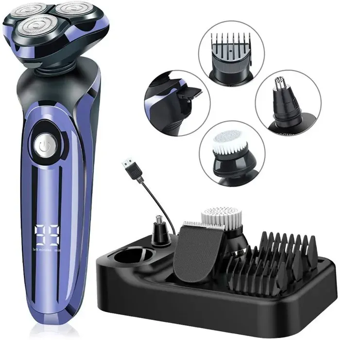 Rasoir électrique 5 en 1 pour homme avec station de charge tondeuse à barbe avec 3 peignes rasoir humide et sec