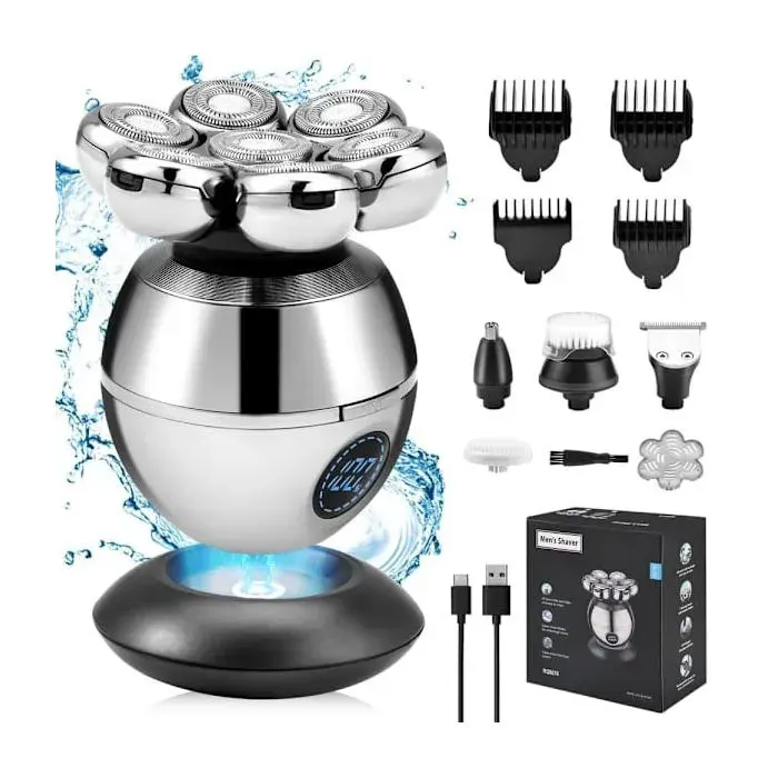 Rasoir électrique 6 en 1 pour hommes kit de rasage tondeuse à barbe et nettoyant visage