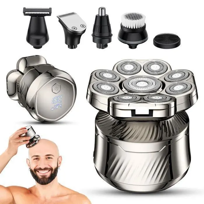Rasoir Électrique 7D Homme - Tete Chauve - 6 en 1 -Tondeuse Crane Chauve - Étanche IPX7 - Écran LED