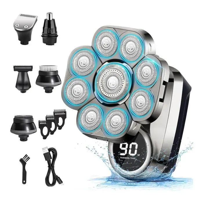 Rasoir éLectrique 9D IP67 éTanche pour Hommes Rasoir à Barbe à TêTe Rotative avec Affichage LED Rasoir éLectrique pour Hommes