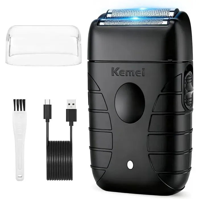 Rasoir électrique à double feuille pour homme rasoir de barbier sans fil rechargeable par USB jusquà 180 minutes dutilisation