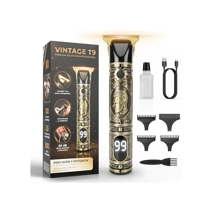 Rasoir électrique avec LED pour homme - Tondeuse à barbe avec 3 peignes interchangeables - Bronze - Aluminium - Unisexe-Adulte