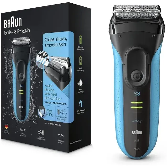 Rasoir électrique BRAUN Series 3 ProSkin 3040s Wet & Dry rechargeable - Bleu