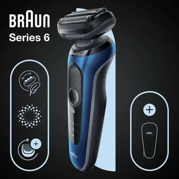 Rasoir électrique - BRAUN - SERIES 6 61-B1000s - 50 min autonomie - Noir/Bleu - Étanche