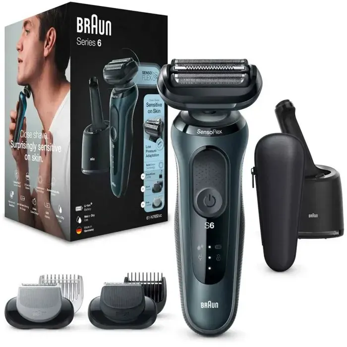 Rasoir électrique - BRAUN - Series 6 61-N7650CC - Autonomie 3 semaines - Charge rapide 5 min - Étanche