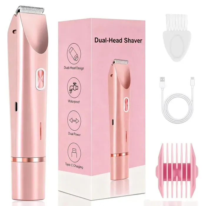 Rasoir Electrique Femme 2 En 1 Epilateur Electrique Femme Tondeuse FemmeIntime Avec Station De Charge USB étanche Ipx7 (Rose)