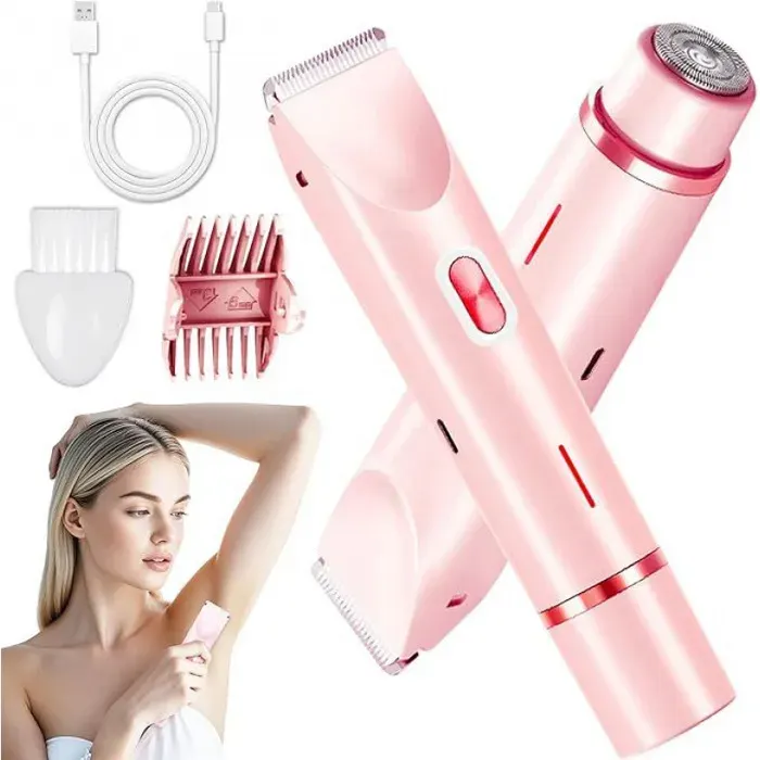Rasoir Électrique Femme 2-en-1 - Zones Intimes et Sensibles - Anti-Poils Incarnés - Tondeuse Maillot Douceur - Rose