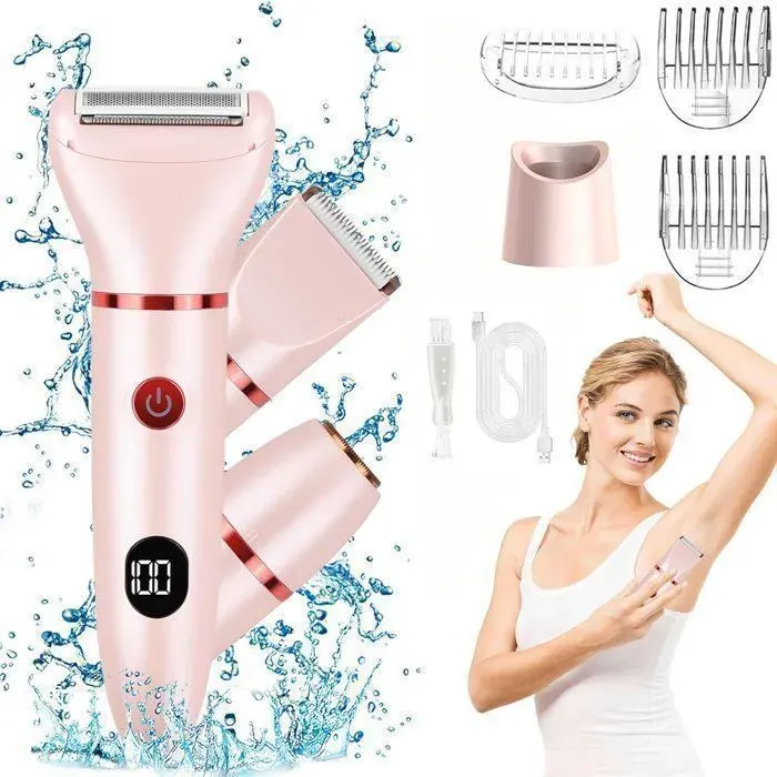 Rasoir Electrique Femme - 3 en 1 Indolore Corps Tondeuse pour visage jambes aisselles et zone pubienne – Étanche- USB Rechargeable