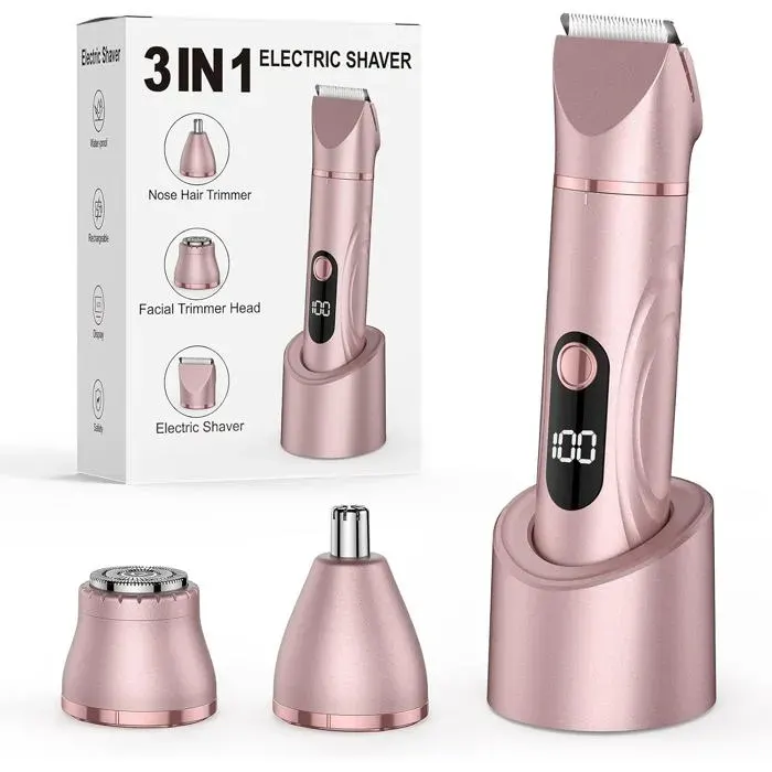 Rasoir Électrique Femme 3 En 1 Pour Le Corps Le Pubis Et Le Nez Utilisation Humide Et Sèche Tondeuse Rechargeable[T14] Or Rose