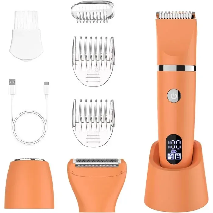 Rasoir électrique femme 3 en 1 tondeuse sans fil étanche écran LCD orange