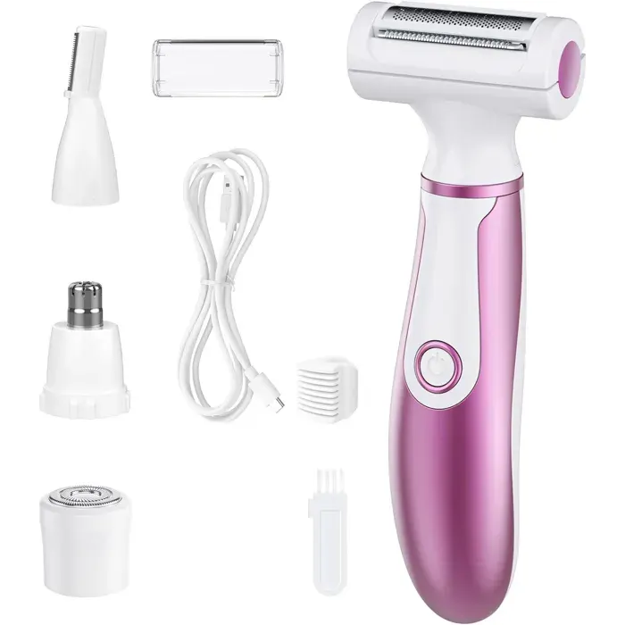 Rasoir Électrique Femme 4 en 1 Rechargeable Épilateur Sans Douleur Wet & Dry pour Corps et Visage (Rose)