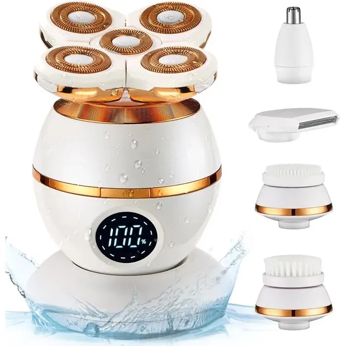 Rasoir Électrique Femme 5 en 1 Épilateur Visage Rechargeable Étanche Wet & Dry pour Épilation Douce