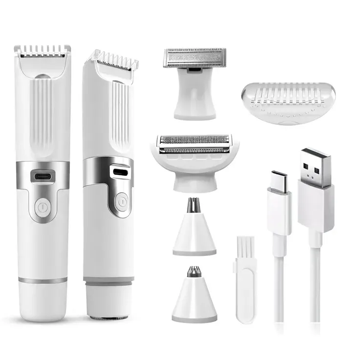 Rasoir Electrique Femme- 6 en 1 Épilateur Corps Visage Maillot avec LED- Double Tête- Autonomie 60 min- Charge USB-C- Lavable