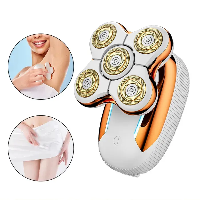 Rasoir Électrique Femme - Épilateur Visage Jambes Lèvres Corps Maillot - Sans Douleur - 5 Têtes - Rechargeable USB - IPX6
