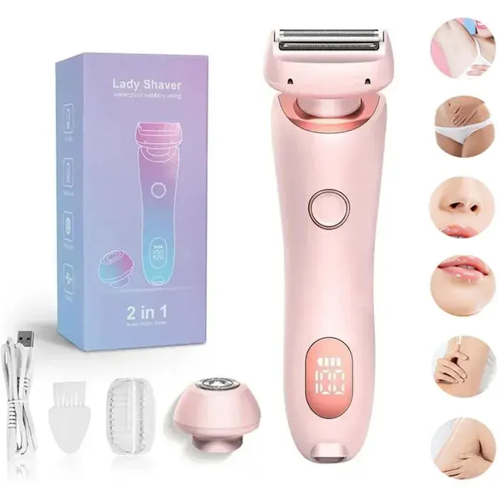 Rasoir électrique femme - Lady Shaver - 2 en 1 - Étanche IPX7 - Rasage humide et sec - Rechargeable
