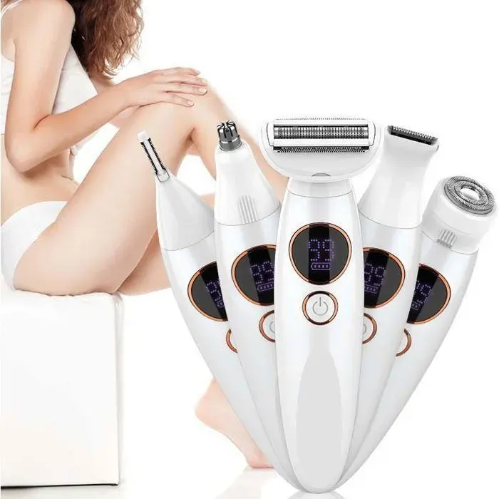 Rasoir Électrique Femme - NAPASA - 5 en 1 - Rechargeable - Autonomie 90 min - Étanche IPX7