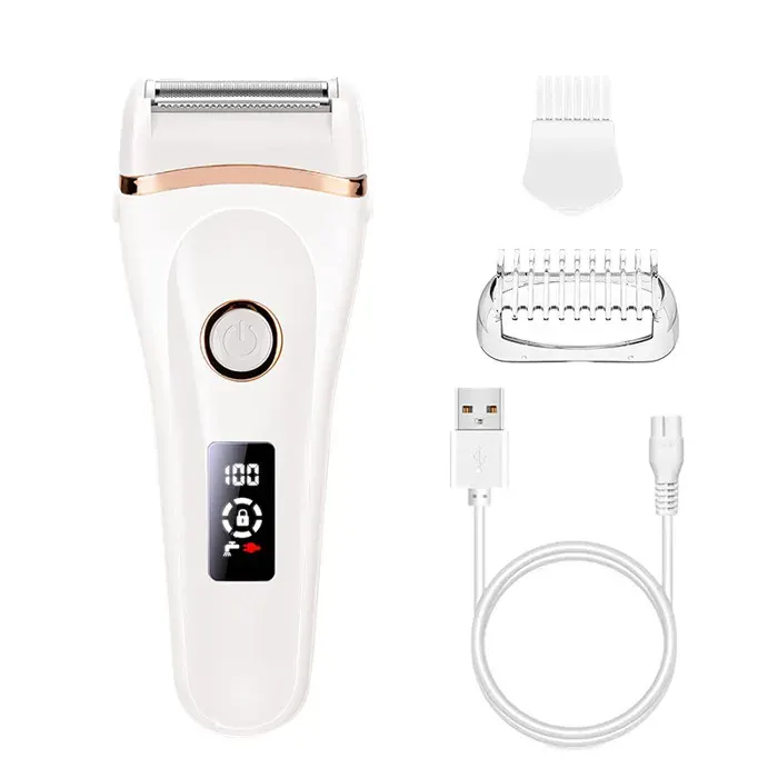 Rasoir Électrique Femme Rechargeable Rasoir Sans Fil Wet & Dry avec Écran LED pour Jambes et Aisselles (Blanc)