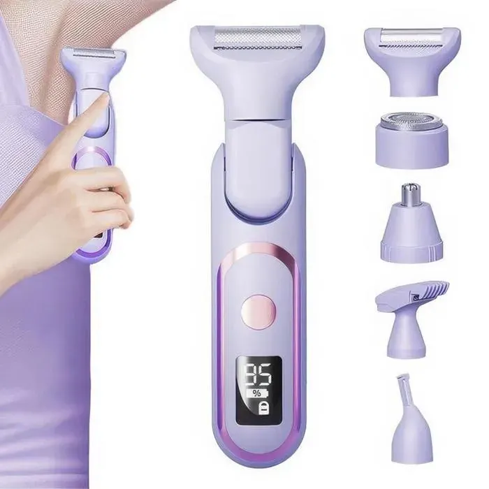 Rasoir Électrique Femmes 5 en 1 Épilateur Multifonction Écran LCD Étanche Visage Corps Nez