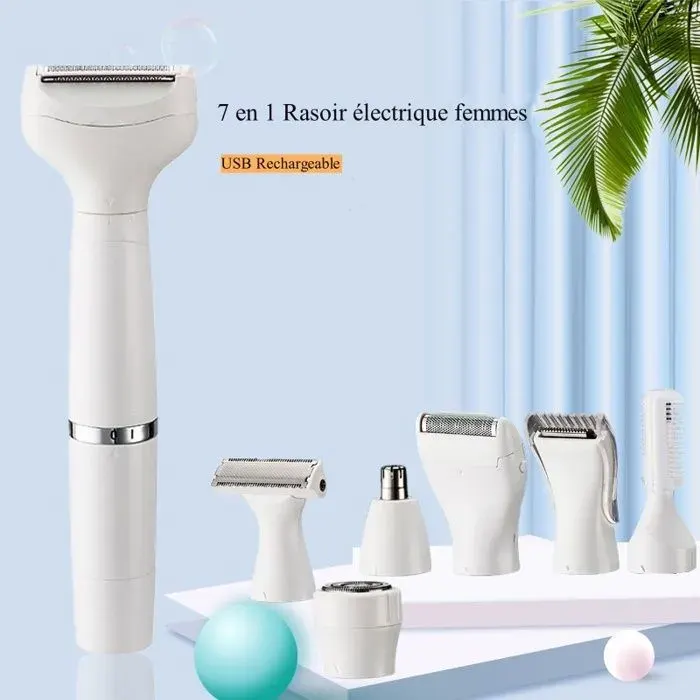 Rasoir électrique femmes 7 en 1 Epilateur Sourcils Electrique Femme pour la barbe les bras les jambes les aisselles
