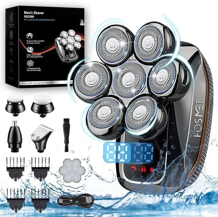Rasoir Électrique - FOSMET - 5 en 1 - Têtes Rotatives - Écran LED - IPX7 Étanche