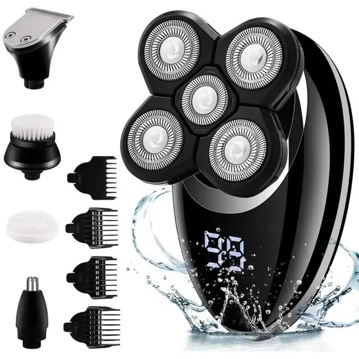 RASOIR ELECTRIQUE HALOVIE Rasoir Electriques Hommes 5 en 1 Rasoir Barbe T&ecirc te Chauve Tondeuse Cheveux Nez O RASOIR ELECTRIQUE