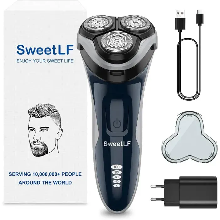 Rasoir Électrique Homme - 1 Pièce - Têtes 3D Rotatives - Étanche IPX7 et Rechargeable - Pour Barbe Quotidienne - Bleu CASSETTE VHS
