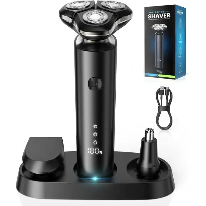 Rasoir Électrique Homme 3 En 1 Rasoir Electrique Tondeuse Barbe Hommes Avec Tondeuse De Précision Pour Barbe Et Nez 3D Têtes Flo