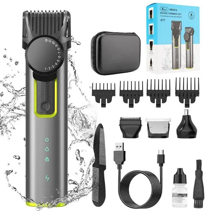 Rasoir électrique homme - 4 en 1 - Étui de rangement inclus - Réglage à 12 positions - 600hAm Pour le visage le corps