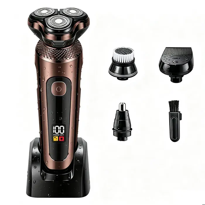 Rasoir Électrique Homme 4 en 1 Tondeuse à Barbe Sans Fil Electric Shaver avec Écran LED IPX7 Tondeuse Cheveux avec Base