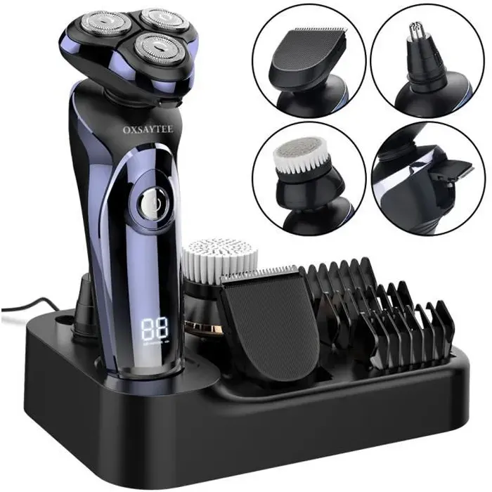 Rasoir Électrique Homme 4D Flottante OXSAYTEE - Têtes Rotatives - IPX7 Étanche - Charge USB - Wet&Dry