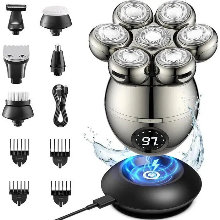 Rasoir Électrique Homme 6 en 1 Tondeuse Finition Professionnel Tondeuse Cheveux Hommes Rotatif 7D Étanche IPX6 Co RASOIR ELECTRIQUE