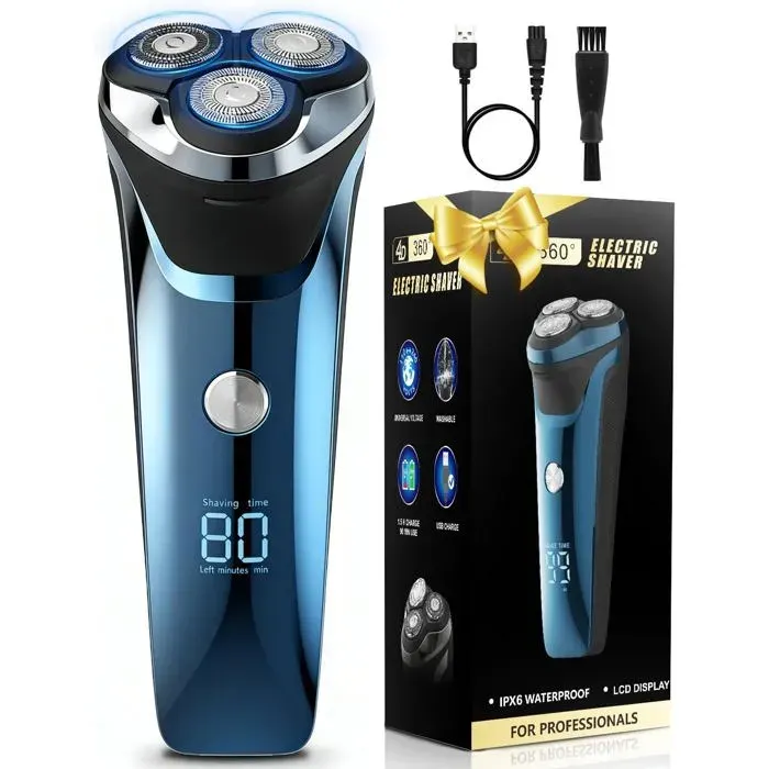 Rasoir électrique homme à tête flottante 4D - Étanche IPX7 pour rasage sec et humide rechargeable par USB - Bleu dégradé