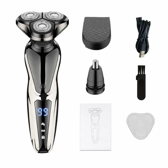Rasoir Électrique Homme APROSP 3 en 1 Écran LCD 3 Têtes Rotatives USB Rechargeable Lavable Tondeuse Nez
