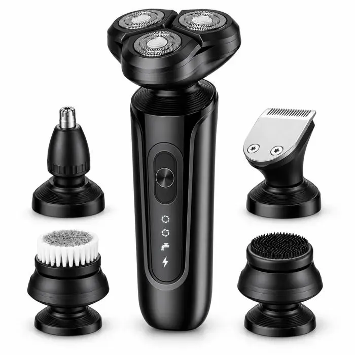 Rasoir électrique homme AProsp 5-en-1 3 têtes magnétiques USB-C lavable tondeuse nez brosse visage noir