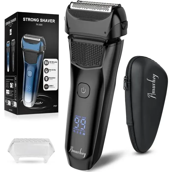 Rasoir Électrique homme avec 3 lames flexibles et étui de voyageRasoir Électrique Barbe avec tondeuse de précision