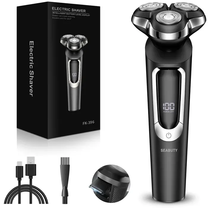 Rasoir Électrique Homme avec Tête Flottante 3D - SEABUTY IPX6 Étanche pour Rasage Sec et Humide - Electric Shaver avec Écran LED