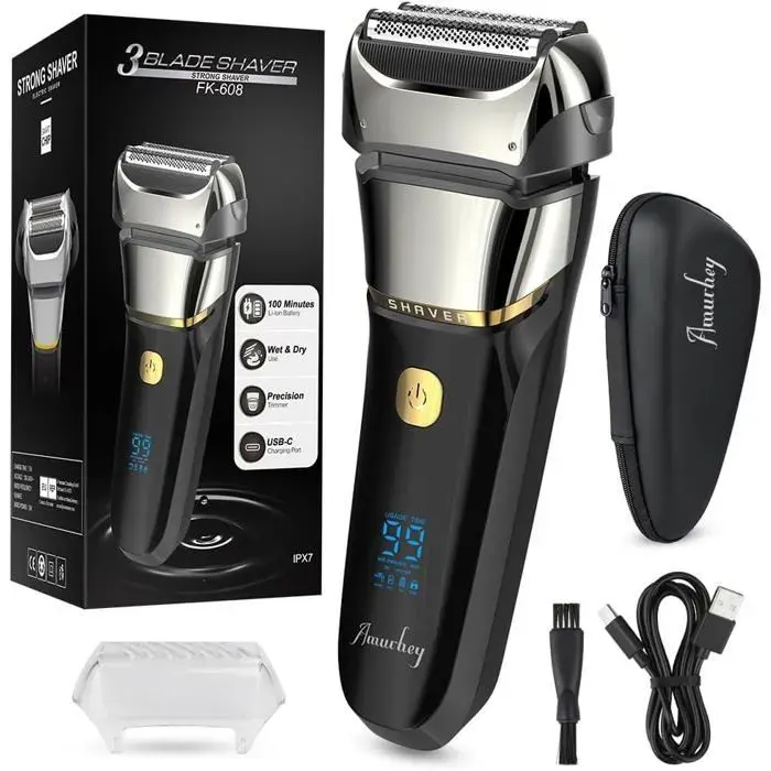 Rasoir Électrique Homme Barbe Wet & Dry Rasoir À Grille Électrique Avec Etui De Voyage & Tondeuse À Rasoir Homme RASOIR ELECTRIQUE